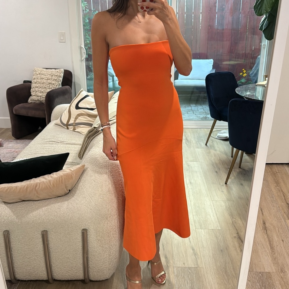 ALC NWOT Dean Knit Orange Strapless Midi Dress